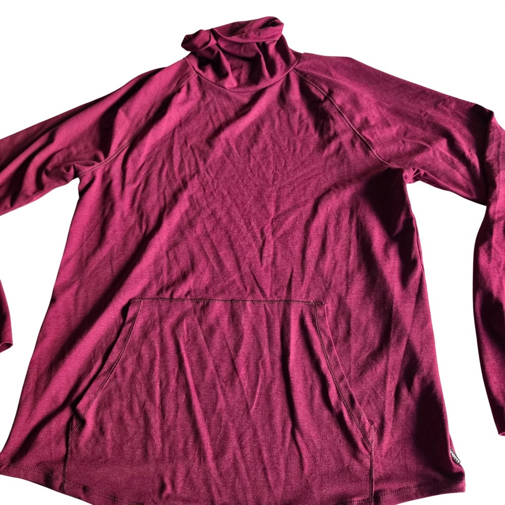 Eddie Bauer Womens Magenta Cowl Neck Long Sleeve Top Kangaroo Pocket M